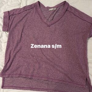 Zenana Women’s V-Neck Short Sleeve Top — Purple
